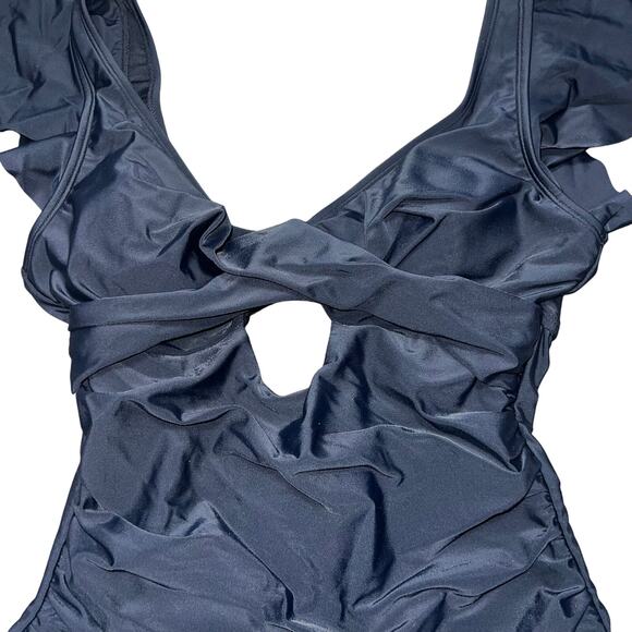 NWT CUPSHE Black Twilight Ripple Long Torso One-Piece Swimsuit Size M - Picture 6 of 9